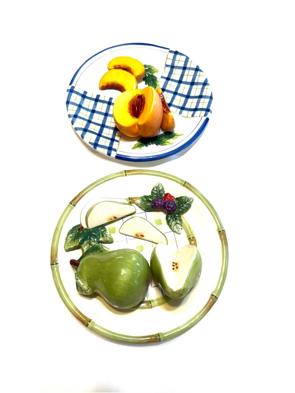 Bella Casa by GANZ Hand-Painted Peach and Pear Fruit Accent Plates